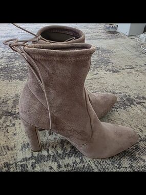 JustFab Taupe Suede Pointed Ankle Booties